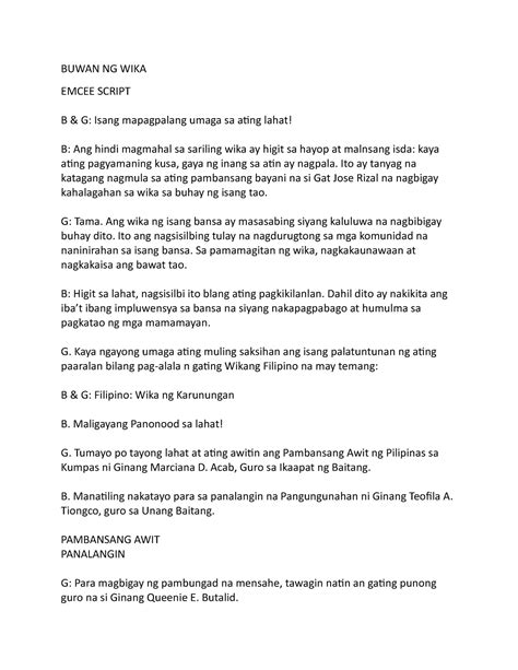 Script for emcee for buwan ng wika 2017